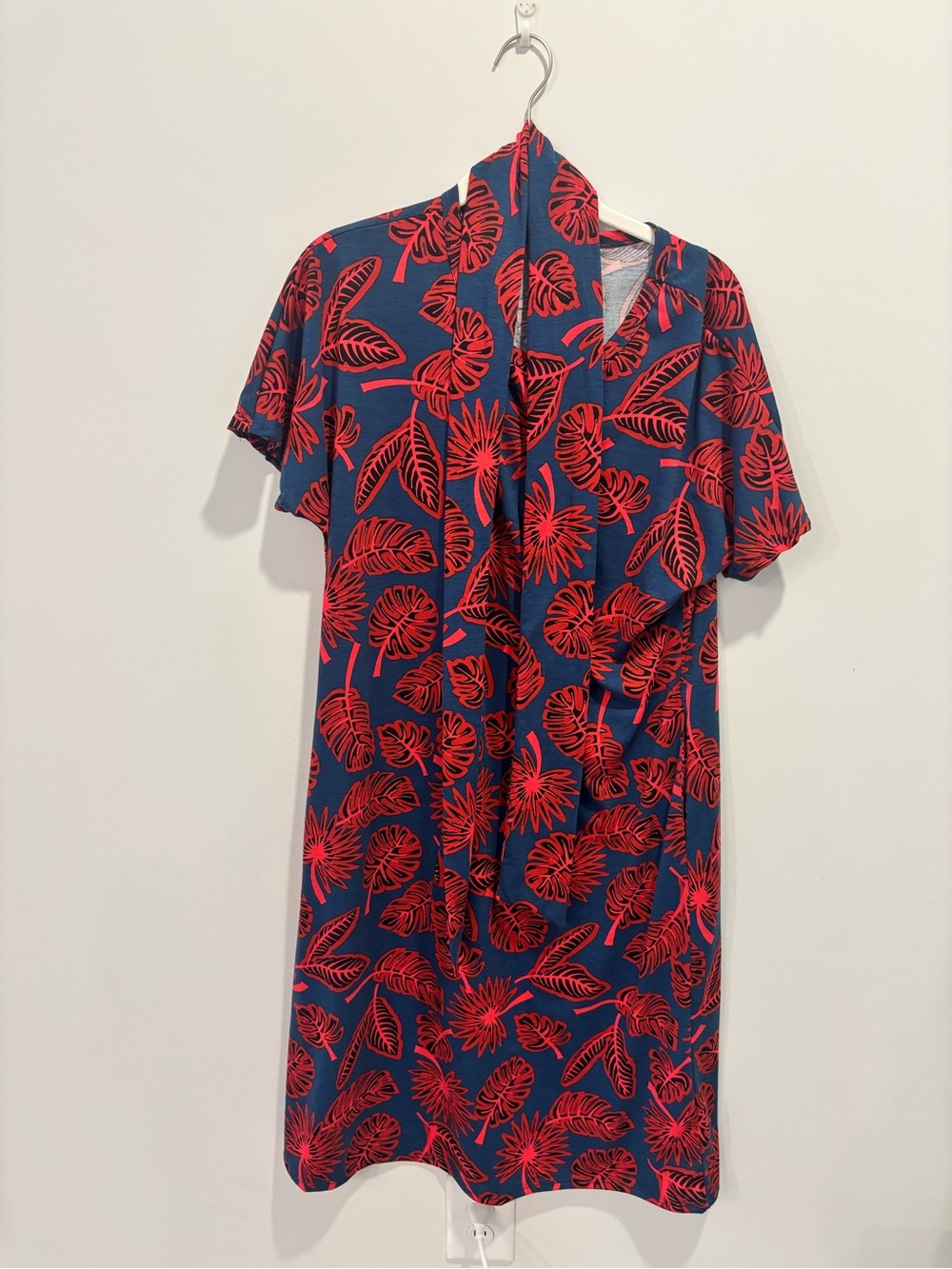 LuLaRoe NWOT “Marly” Navy Dress with Red Tropical Leaf Print